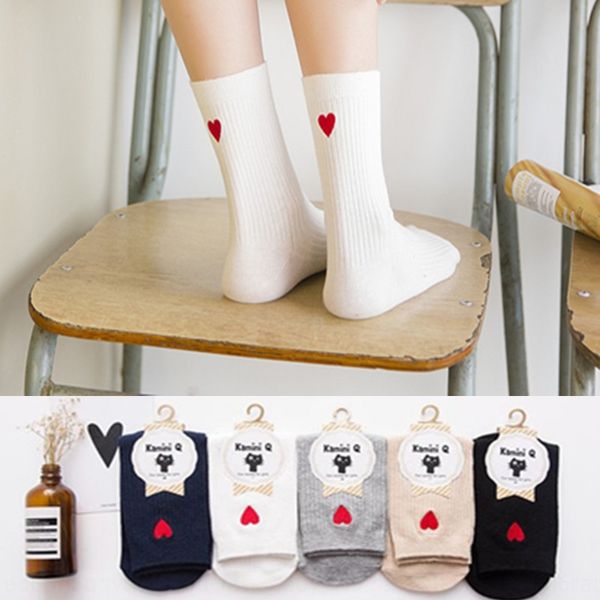 

korean new cotton and women's middle heel embroidered love cotton socks stacked socks, Pink;yellow
