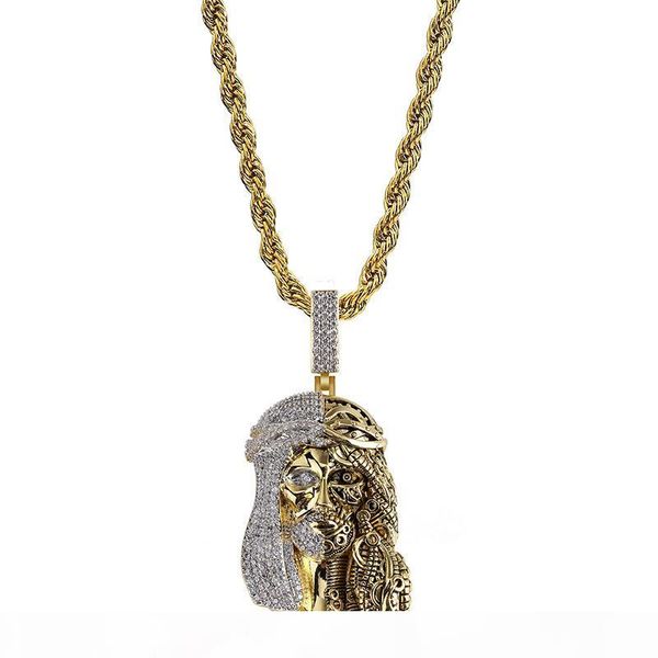 

gold color religious ghost jesus head pendant necklace iced out cubic zirconia charms hiphop jewelry gift for men, Silver