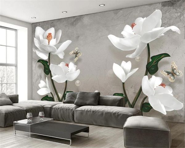 

romantic floral 3d wallpaper 3d stereo relief magnolia european retro tv background wall decorative painting silk mural wallpaper