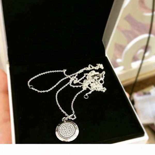 

классическая silver signature ожерелье оригинальная коробка для pandora cz алмазный диск 925 стерлингового серебра ожерелья цепи женщин мужс