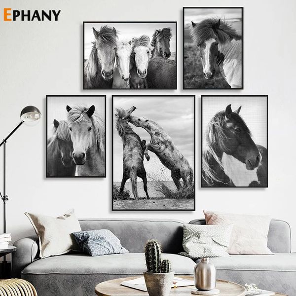 

black white horse wall art холст плакаты и печать минималистских животные картины картины для гостиной современного украшения дома
