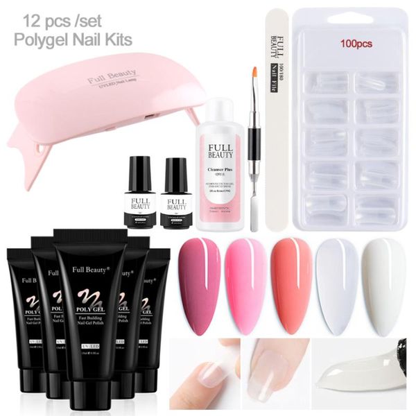 

12pcs nail kits with 9w lamp quick building nail extension builder gel polish crystal jelly manicure set nf1792