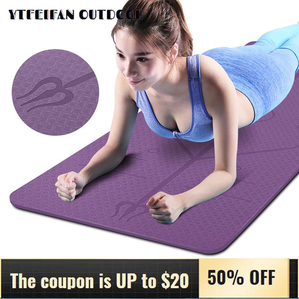 

yoga mat fitness tpe posture line single layer solid color thicken 6mm non-slip exercise mats gymnastics mat meditation pad