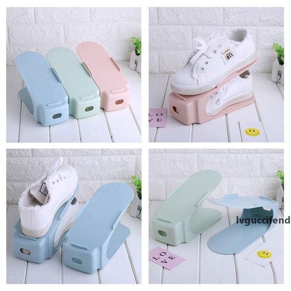 

simple shoes rack solid color plastic double layer stereo receive shoes storage hanger saves space lz0609