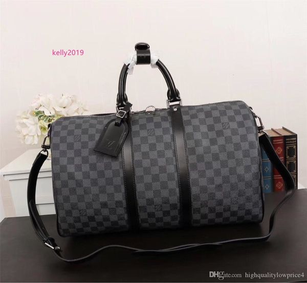 

classic brown letter canvas leather men duffel bag fashion style big size women handbag n41413