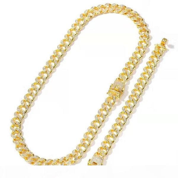 

iced out chains bracelet necklace jewlery set luxury designer mens bling diamond cuban link chain bracelets necklaces gold silver chain gift