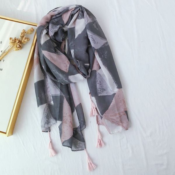 

q4jji autumn national beach towel style geometric triangle printing cotton and linen hand scarf tourism sunscreen scarf air conditioning sha, Blue;gray