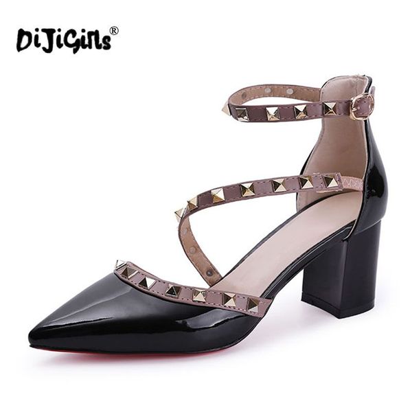 

new femme zapatos mujer pointed toe pumps buckle rivets heels shoes women pumps high heels ladies shoes, Black