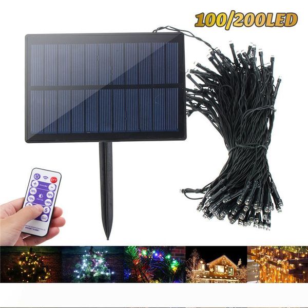 

100led 200 led solar light string upgraded solar panel with remote garden christmas tree fairy tale festival lighting decora