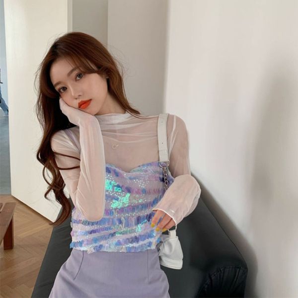 

сказочные фиолетовые сверкающие бусины бретель 2020 новых корейской куртка короткого стиля куртки свободного короткий топа женщин, Camo