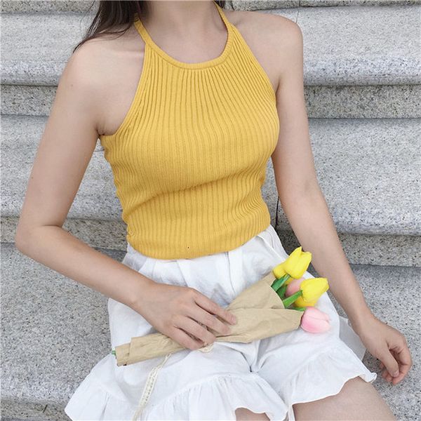 

summer viscose womens knitting o neck stretchy camis tank girls knitted camisole sleeveless t shirts female, White