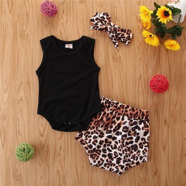

новорожденная ребёнка твердых рукава romper + leopard шорты нижнего set, White