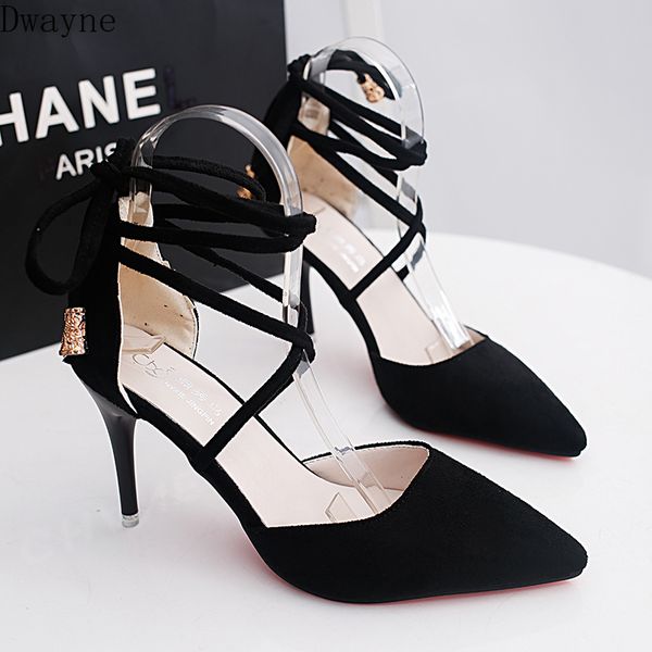 

2020 new korean fashion suede high heels shallow mouth pointed high heels hollow comfortable, Black