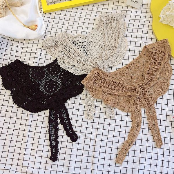 

gosb6 concave style sweet crochet lace cotton women's artistic hollow shawl decorative fake towel triangle towel scarf triangle scarf c, Blue;gray