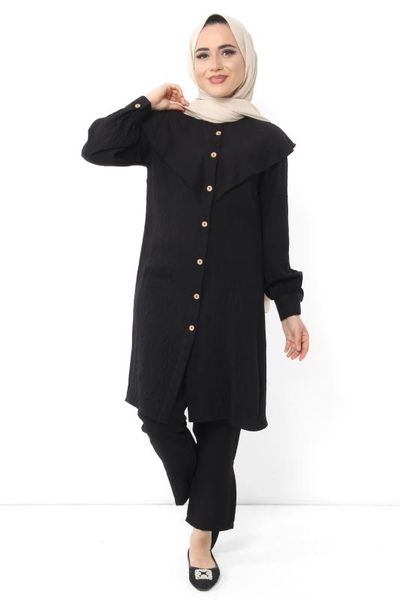 

front frilled dual suit tsd6278 black, White;black