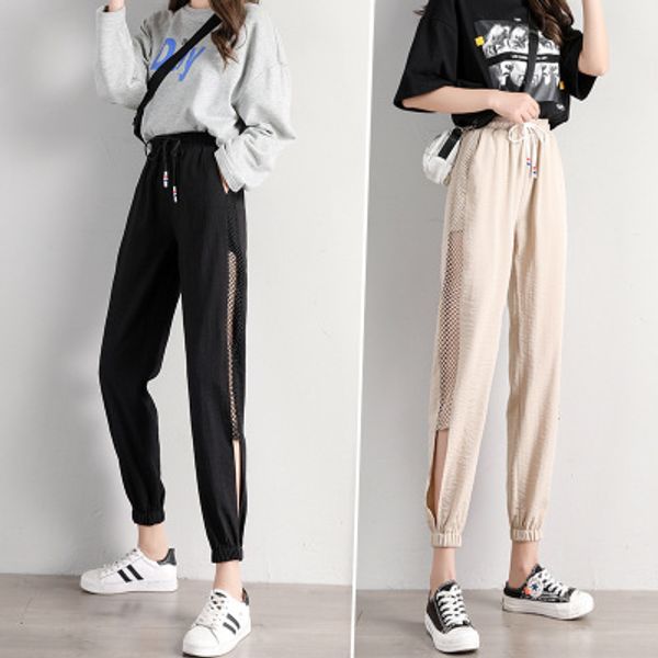 

summer womens designer track pants new arrival fashion hollow out sports pants casual joggers loose style pants size s-3xl, Black;white
