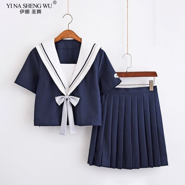 

japanese school uniforms sailor party cosplay costume short sleeve jk suit school girls pleated skirts navy collage student, White