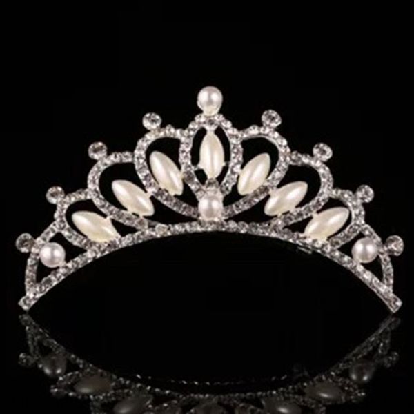 

zhuolian new rhinestone pearl pearl rhinestone crown hair accessories wedding comb children's watch performance crown, Slivery;white