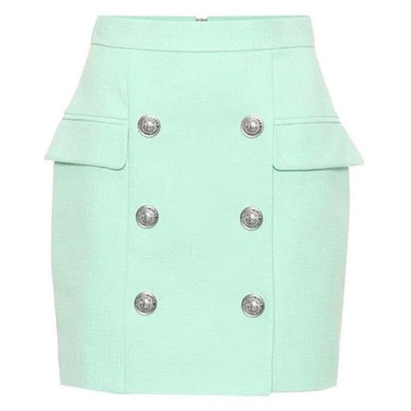

high street 2020 designer skirt women's lion buttons double breasted mini skirt, Black