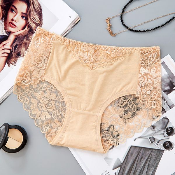 

thong transparent and trackless underwear feminine sense stitching lace's panties mid-waist large size lady's triangular pants, Black;pink