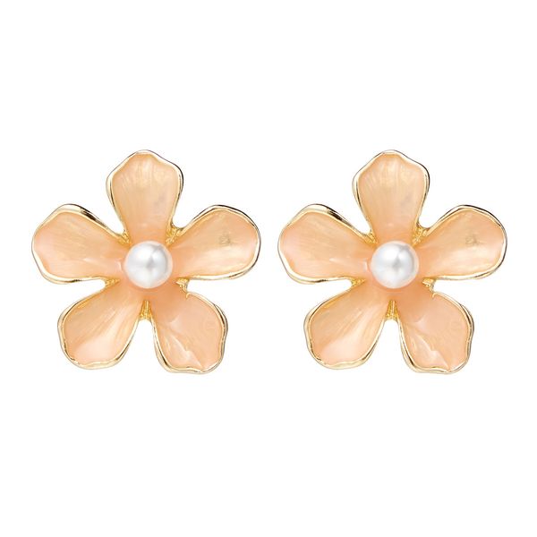 

korean style candy color drop oil flower s925 silver needle anti-allergy flower earrings female personalized girl heart ear nail, Golden