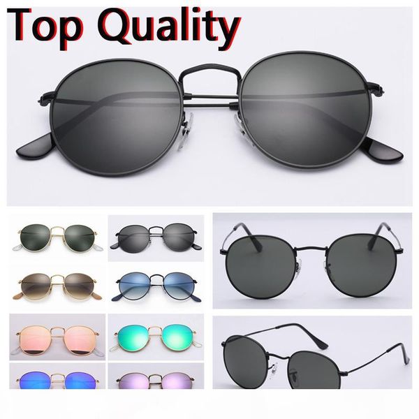 

sunglasses round metal model uv400 sun glass lenses for men women with brown or black leather case, cloth, and all accessories, White;black