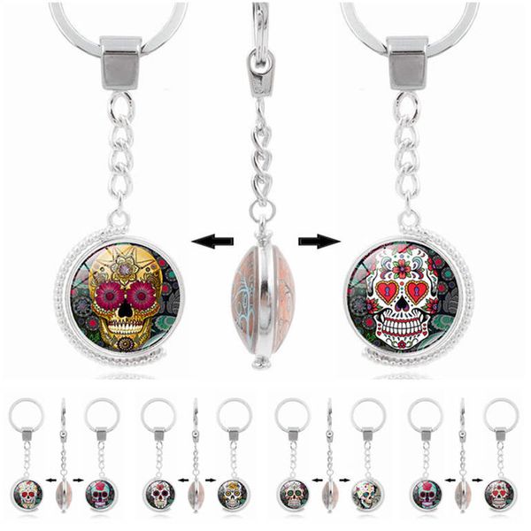 

epacket dhl candy color tattoo skull key chain time gem dakr227 mix order key chain keychain, Slivery;golden