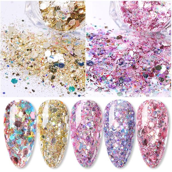 

nail glitter 1g sequins holographics symphony powder shining irregular 3d hexagon colorful diy art decoration, Silver;gold
