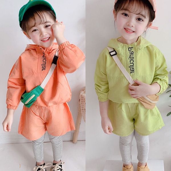 

autumn girls' fashion sports suit leggings children's clothing hooded + striped leggings two-piece children's wear