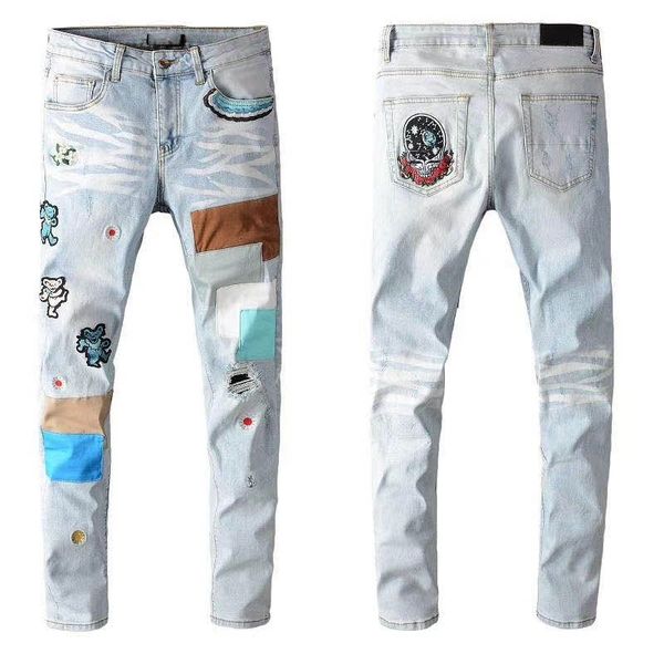 

black blue mens distressed ripped jeans slim fit motorcycle biker denim for men fashion designer hip hop men jeans good quality