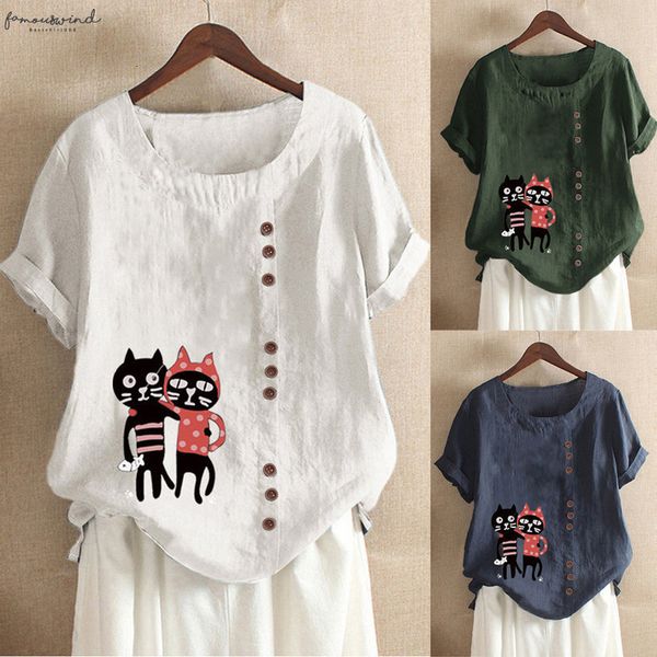 

womens casual loose button linen plus size print boho tanic shirt blouse female blusas mujer de moda, White