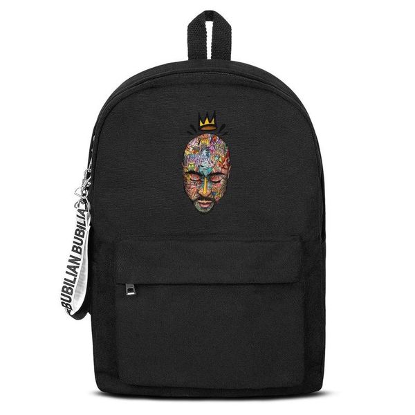 

classic hip hop legend tupac shakur with crown canvas bookbag basic backpack reusable school student sports daypack all eyez on me 2pac