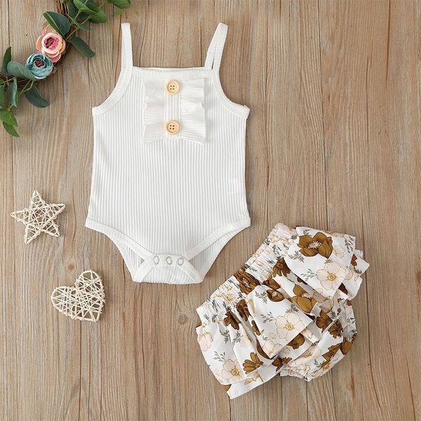 

summer 6-24m baby girls romper tutu 2pcs/set cotton floral bloomer tutu skirt outfits, White