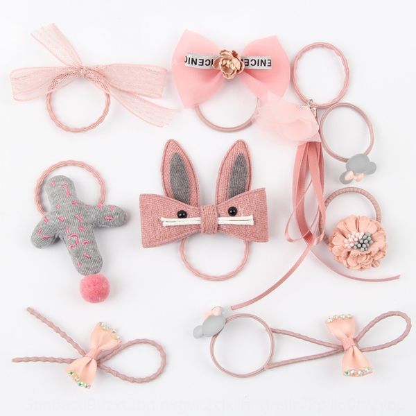 

season new children's cartoon hair rope cute rabbit hair handmade head rope high elastic rubber band rubber band 10 pieces gift box, Slivery;white