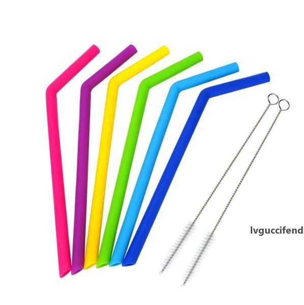

silicone straws reusable bent straight drinking straws colorful cocktail straw set with brush recyclable suction pipe bar tool yw1062