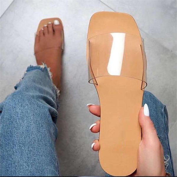

wenyujh pvc women sandals clear summer shoes for women 2020 square toe leather flat sandals rubber shoes slides plus size femme, Black