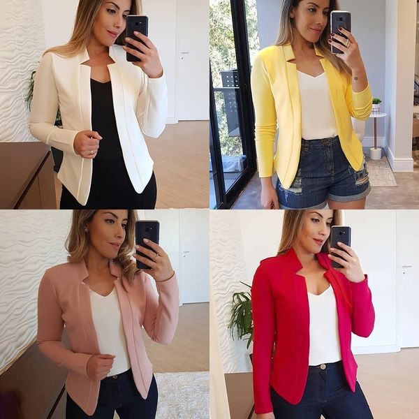 

2019 autumn and winter new solid color coat casual professional small suit coat women's clothing, White;black