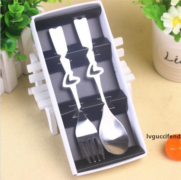 

stainless steel tableware dinnerware set heart spoon and fork wedding favor gift souvenir for guest kitchen tools lxl914