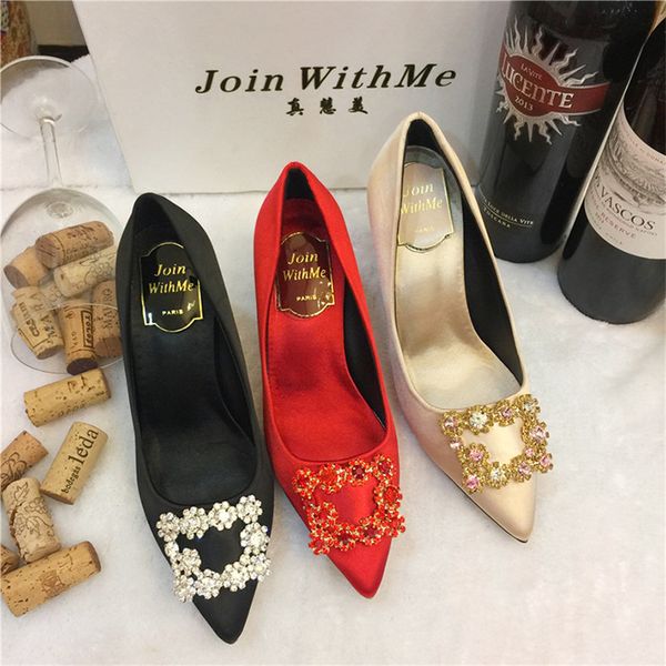 

female stiletto shoes autumn women bling pumps girls brand thin high heels woman pointed toe shoes ladies rhinestone, Black