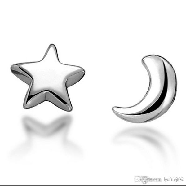 

stud earrings 925 silver star & amp moon 2015 fashion sterling silver jewelry for women earrings, Golden;silver