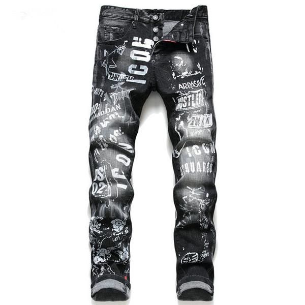 

горячая продажа мужской роскошь дизайнер джинсовой ткани мужские тонкие джинсы, напечатанные буквами, моют, полируют вручную, джинсы для муж, Blue