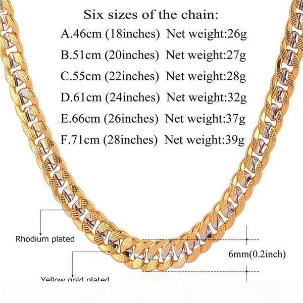 

fancy two tone gold chain necklace platinum plated 18k gold plated curb chain for men women, Silver