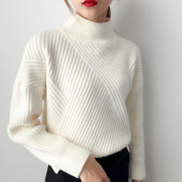 

women's sweaters autumn winter knitted women seater turtleneck sweater o-neck pullover thickening bottom shirt wild fashion ladies loos, White;black