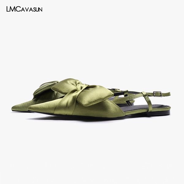 

lmcavasun pointed toe big bowtie women flats buckle casual women slingbacks, Black