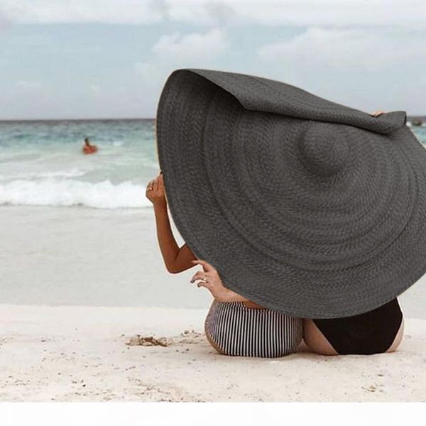 

r woman fashion large sun hat beach anti sun protection foldable straw cap cover oversized collapsible sunshade beach straw hat, Blue;gray