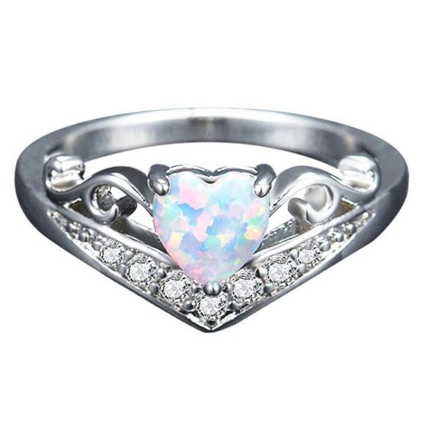 

romantic lady opal ring creative heart shaped selling ring engagement ring gift for women girls, Silver