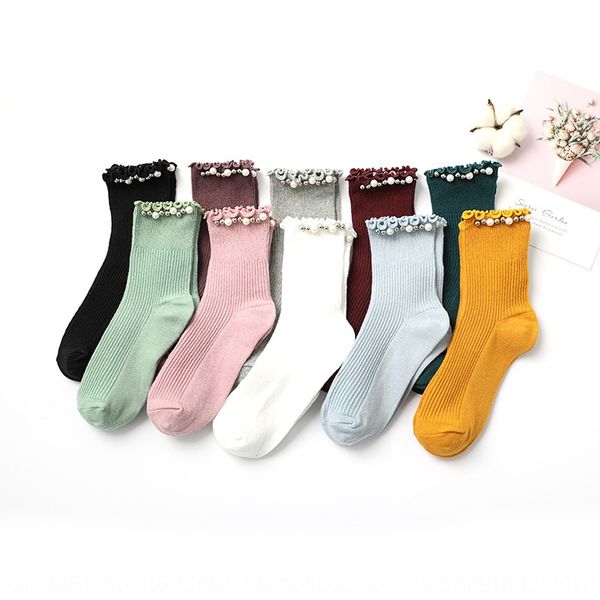 

new autumn and winter pearl wood ear women's solid candy pearl color mori women's socks cotton candy color stacking socks women, Pink;yellow
