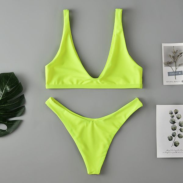 

solid green high cut bikini female micro swimwear bikinis 2020 mujer bathers neon bikini bathing spandex suit biquini swimming suit, White;black