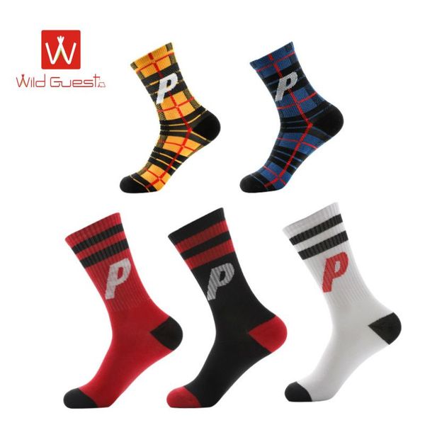 

sports socks p letter tide cycling mid-tube couple motion street, Black