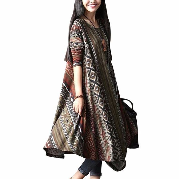 

plus size women floral print asymmetric hem dress autumn o neck long sleeve midi dress leisure floral kaftan vestido 5xl, Black;gray